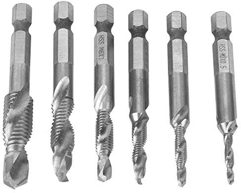 Bohrer-Set 6PCS, Hochgeschwindigkeitsstahl-Sechskantbohrer-Verbundbohrer M3/M4/M5 M6/M8/M10, Geeignet für weiches Gewindeschneiden von Metall, Aluminium, Eisen(Silber)