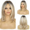 HAIRCUBE Lange Blonde Perücken für Frauen Kunsthaar Perücke mit Fransen Ombre Farbe mit Dunklen Wurzeln