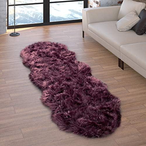 Paco Home Kunstfell Fellteppich Imitat Sitzkissen Herzform Rund Verschiedene Formen Lila, Grösse:55x160 cm Fell-Form