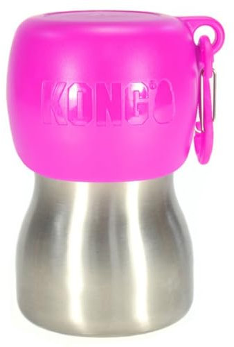KONG H2O Stainless Steel Dog Water Bottle & Pet Travel Bowl, 9.5 oz - Pink, Multi