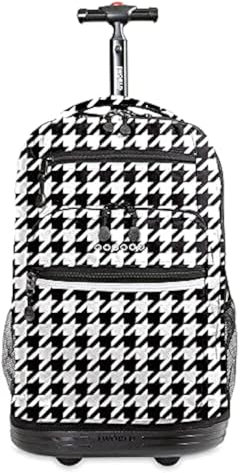 J World New York Unisex's Sundance Rolling Backpack for Kids, Black,White, 20 inch