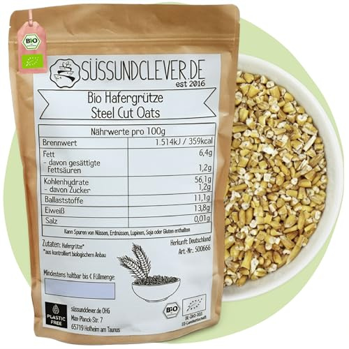 süssundclever.de® Bio Hafergrütze | 1,8 kg | STEEL CUT OATS | aus Deutschland | ökologisch-nachhaltig abgepackt | 100% rein
