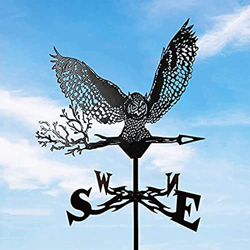 TentHome Wetterfahn Metall Garten Deko Adler Eule Antik Windfahne Schwarz Rostfrei Wetterhahn für den Außenbereich Hinterhof Dach (Eule 2)