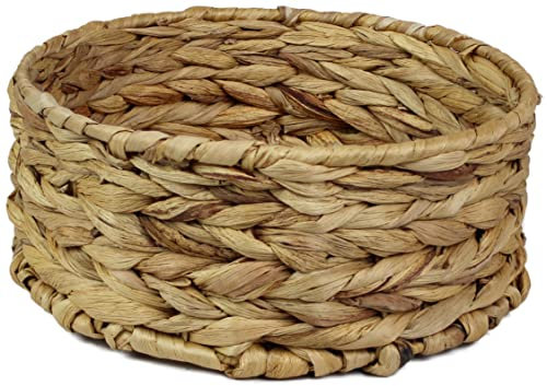 Small Water Hyacinth round baskets for storage Natural colour wicker basket shelves open. Decorative gift box Small bathroom mini tray makeup bathroom Kitchen organiser (Large 22cm, 1x basket)