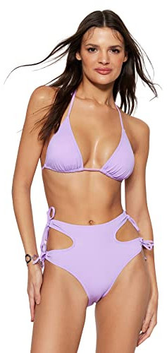 Trendyol Damen Bikinihose mit hoher Taille Bademode, Flieder, 42