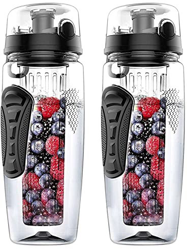 Cusstally 2 x 1000 ml / 32 Fruit Teesieb D' Flasche Kunststoff Sport Detox schwarz
