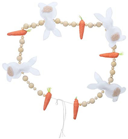 Osterndeko Osterhase Karottenkranz Anhänger Frühling Dekorative Girlande,4 Handgefertigte 3D-Hasen,5 skurrile Möhren,Hölzerne Perlen mit Farbverlauf Festliche Deko Girlanden (#1, 100cm)