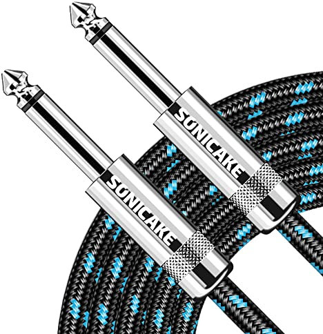 SONICAKE Cable de guitarra 6m Cable de instrumento de guitarra 6.35mm a 6.35mm Macho Macho Nylon Trenzado Negro Azul