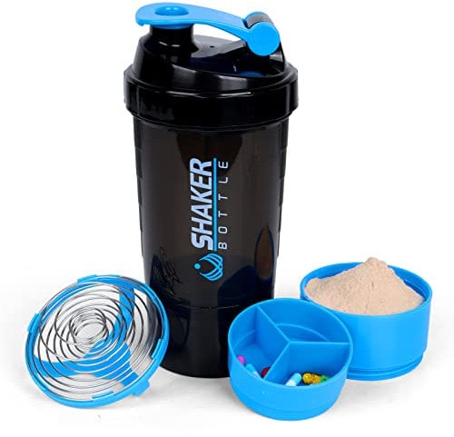 XTKS protein shaker bottle 16oz shaker bottle for protein shakes,protein shaker with Storage and Mix Ball,3 Layer Leak Proof protein bottle BPA free(blue)