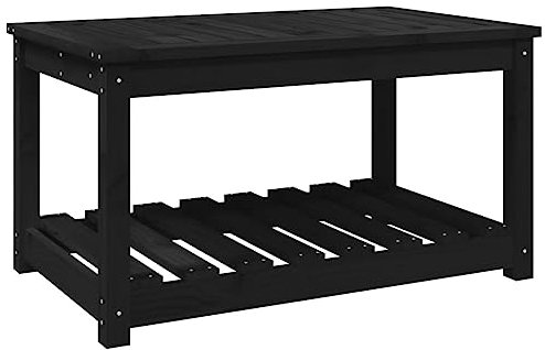 vidaXL Gartentisch, Couchtisch Holzrahmen, Beistelltisch mit Ablage, Terrassentisch Balkontisch Kaffeetisch, Schwarz 82,5x50,5x45cm Massivholz Kiefer