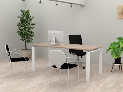 DUÓFIC Mesa/Escritorio para teletrabajo, oficina, despachos y sala de estudios. Estructura marco abierto Color BLANCO. Fabricado en España. Envio a toda la Península. (Olmo, 200x80)
