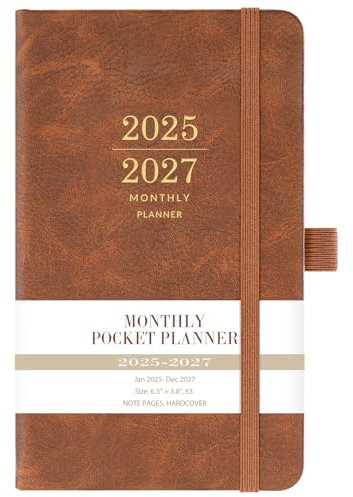 Monatsplaner 2025-2028 – 3-Jahres-Kalender, Kunstledereinband, Juli 2025 – Juni 2028, 9,7 x 16 cm, Stifthalter, 2 Lesezeichen, Rückentasche