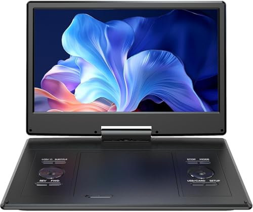 YOTON Lettore DVD portatile 14, lettore DVD per auto con doppi altoparlanti stereo e jack per cuffie, supporta la lettura di dischi U esterni e schede SD/sincronizzazione TV.
