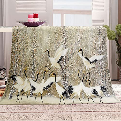 Kuscheldecke Flauschige Decke 150 x 200cm Schwarz-weißer Kranich mit roter Krone Super Weich Fleecedecke auch als Wohndecke, Tagesdecke, Sofadecke & Wohnzimmer geeignet, Überwurf Decke Sofa & Couch