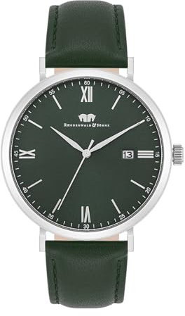 Rhodenwald & Söhne Herren Uhr analog Quarz mit Echtleder Armband dunkelgrün 10010430