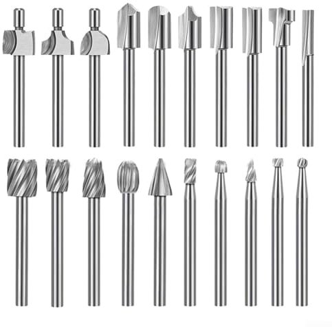 20PCS HSS Rotary Tools, Wood Carving Bits Engraving Router Bit, Router Bits, Rotary Burr Set for Carving Drilling Engraving Trimming(silver)