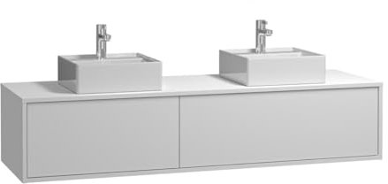 Vente-unique-Mobile per bagno sospeso Bianco con lavabo doppio L150 cm - ISAURE II