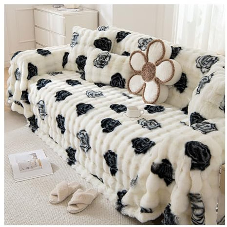 Kaninchen Plüsch Sofabezug, Weicher Plush Sofa überwurfdecke, Warmer Super Sofa Couch Decke Überwurf, Sofaüberwürfe Decke, Couchbezug Sofaüberwurf für Wohnzimmer, Sofaschoner Rutschfest, Sofa Schutz (