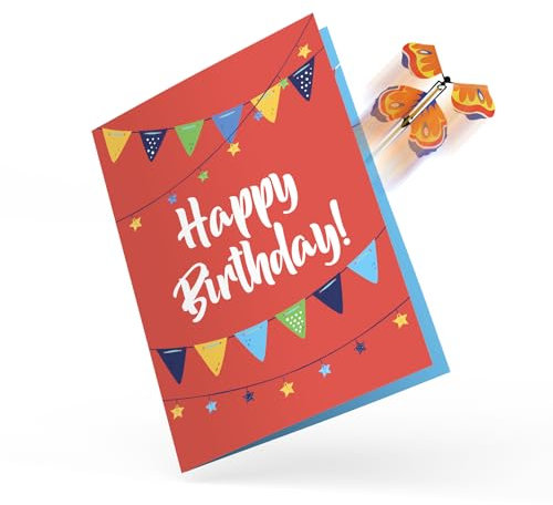 FETTIPOP DIY Überraschungs Schmetterlingskarte Geburtstagskarte (Rote), Happy Birthday Karte Fliegender Schmetterling