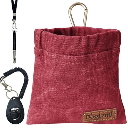 Hund Training Kit, Welpe Hund Treat Beutel Tasche mit Hund Clicker und leise Pfeife mit Lanyard, Handsfree Training Hund Treat Tasche, beinhaltet Karabiner, für Haustier Welpen im Freien (rot)