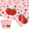 FVEOCR 4 Stück rosa Erdbeer Tischdecke Erdbeer Geburtstagsdeko Beeren Süße Tischdecken für Erdbeer Party Dekoration Beeren-Süße Baby Shower Party Zubehör 130x220CM