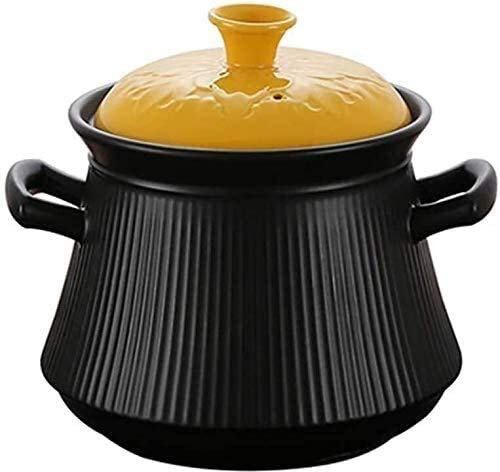 Olla de barro de cerámica para estofado, cazuela con tapa de olla caliente, cazuela de cerámica, ollas saludables, cazuela de barro con olla de cocción lenta (color: negro, tamaño: 4,23 cuartos)