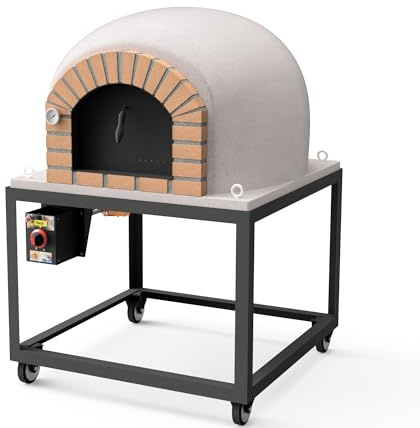 MOVELAR - Holzofen für den Außenbereich, Modell STROMBOLI (Weiß - 120 x 120 x 165 cm) – isoliert mit Kork & 3 Keramikmatten, traditioneller Backofen für Brot & Pizza