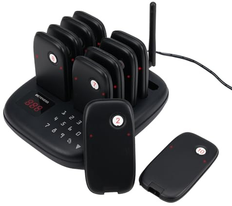 Retekess TD175S Bipeur Restaurant, Bip Restaurant, 10 Pagers | pour Voitures-Restaurants, Extérieur 800 m, 7 Modes D'appel avec Vibration, Bouton Tactile Facile à Nettoyer