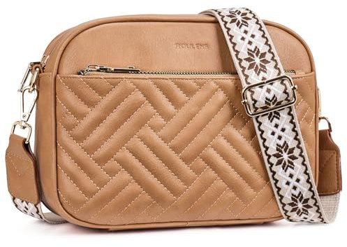 Roulens Gesteppte Damen Handy Umhängetasche, Veganes Leder Handy Schultertasche, Crossbody Bag für Damen mit Verstellbarem Breiter Gurt