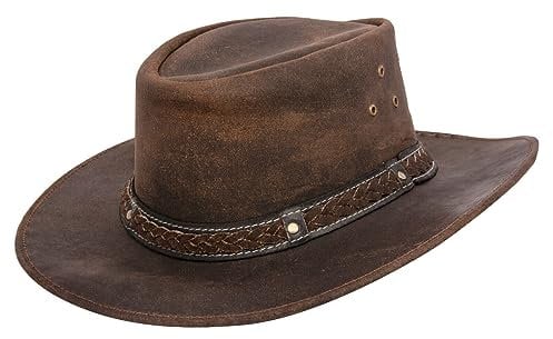 Infinity Leather Cowboy Aussie Echtes Leder Hut Australisch Braun Western Outback Busch Hut