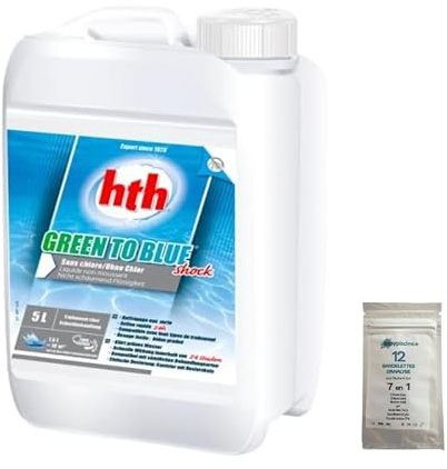Easypiscine HTH Green to Blue Shock - Rattrapage Eau Verte - 5 l. + 12 Tests OFFERTS 7 en 1