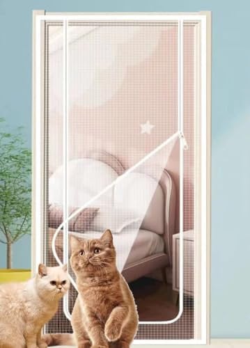 Chaexii Custom Size Pets Proof Door Mesh, Partition Cat Door Screen Net, Anti-Mosquito Insect Door Net, Self-Adhesive Netting with Zipper for Sliding Door/Entry Door