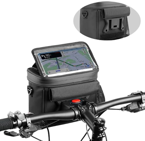 OBEST Faltbar Fahrradtasche, 5L Fahrrad Lenkertasche mit Lenkeradapter, Outdoor Fahrradkorb Vorne, wasserdichte Aufbewahrungstasche für Fahrrad/Elektrofahrräder, Touchscreen, Abnehmbarer Schultergurt