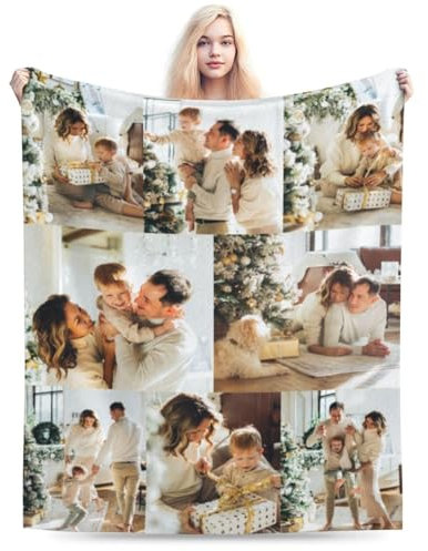 Personalisierte Foto Decke, Personalisiert Fotodecke mit Eigenem Bild Text Name, mit 1-10 Foto Collagen Flanell Decke, für Mama, Papa, Freundin, Freund, Kind, Personalisierte Geschenke (8 Fotos)