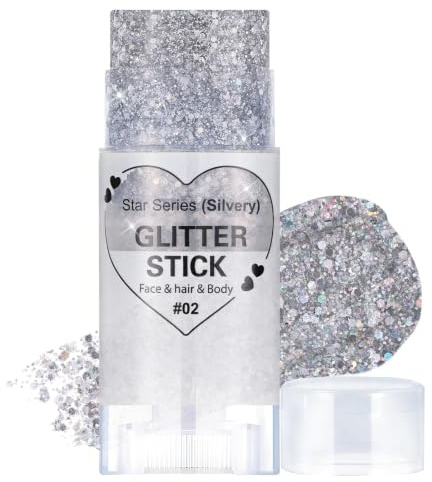 Prreal Body Glitter, Mermaid Sequins Face Glitter Stick, Silvery | Body Sparkling Chunky Holographic Hair Glitters, Durable Lips Nails Festival Rave Halloween Carnival Makeup, 02