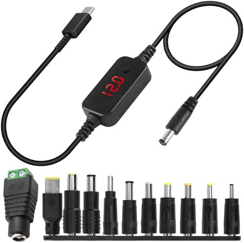 Xiatiaosann USB C PD Adapter, Type-C Male to DC Male 5V-20V Voltage Adjustable Cable with DC Plugs for Routers, Notebooks