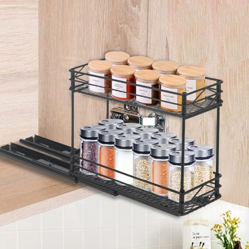 EasyVibe Gewürzregal Ausziehbar Schrank, 2 Etagen, Ewürzregal Ausziehbar für Küchenschrank, Gewürzregal herausziehen Organizer, Küchenschrank Regal