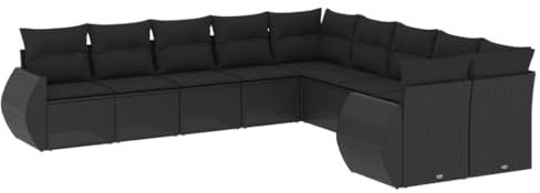 HETFTJN Lounge Chair Mini Sofa Sofas & Couches Balkon Sofa - 10-TLG. Garten-Sofagarnitur mit Kissen Schwarz Poly Rattan für Garten Speisesaal Balkon Schwimmbad