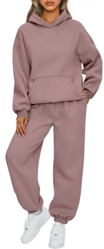 AUTOMET - Tuta da donna composta da 2 pezzi, con cappuccio, felpa oversize e pantaloni con tasche, vestibilità ampia, Rosa scuro., X-Small