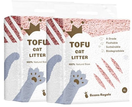 Beans Royale Tofu Cat Litter 3mm Dia Clumping Kitty Litter, Flushable,Pea Fiber,Dust Free, Odor Control, Low Tracking (Peach 2 Pack)