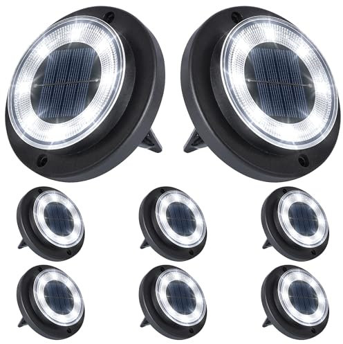 Flacchi Lámparas Solares de Suelo para Exterior - 8 LEDs Impermeables, Iluminación Solar para Jardín, Césped, Entrada, Camino y Patio (Blanco, 8 unidades)