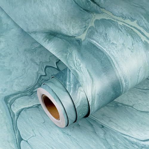 YENHOME Self-Adhesive Wallpaper for Bedroom, Blue Marble Film, 60 x 300 cm, Wall Film, Self-Adhesive Marble Look, Blue, Turquoise Blue Film for Furniture, Living Room, Waterproof for Bathroom, Kitchen