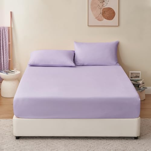 RUIKASI Spannbettlaken 180x200cm Lavendel Bettlaken - Oeko Tex Spannbetttuch 180x200 Bettbezug, Mikrofaser Betttuch Bett Laken Bezug 180 x 200 40 cm Tiefe Tasche, Bed Fitted Sheet Bedsheet