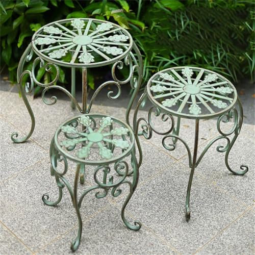 WSNCXFW 3-teilige bodenstehende Blumenbank, Blumenständer aus Gusseisen für den Außenbereich, robuster Blumentopfständer aus Schmiedeeisen, Blumenbanktisch für den Garten im Freien,B