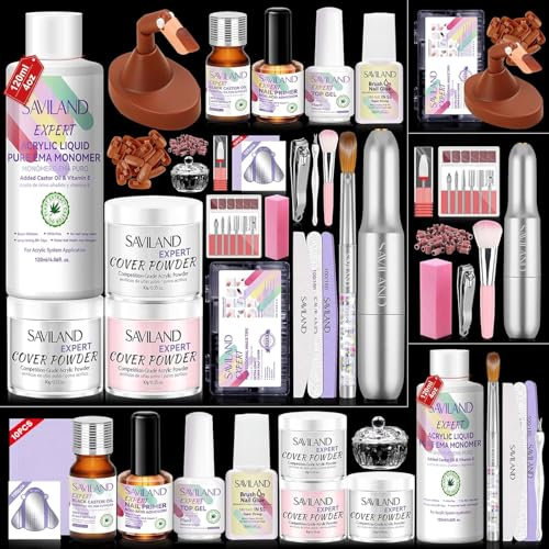 Acrylic Powder Acrylic Nail Kit - Nail Set Includes Electric Nail File - Practice Hand with 100pcs Nail Tips - 4 Colors Acrylic Powder - Nail Lamp and 75ml Acrylic Liquid Monomer for Gel Extensions