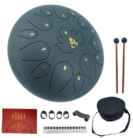YoungMonic Steel Tongue Drum 12 Zoll 15 Noten C-Dur Stahltrommeln Regenglocke für Außen Percussion Instrument mit Schlagzeug Schlägel und Tragetasche (Marineblau, 12 Zoll 15 Noten)