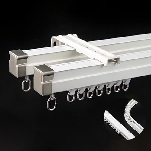 Binario Tenda Binario per Tende a Doppio Scorrimento Curvo per Bovindo, Bastone per Tende Flessibile e Pieghevole con Carrucole, Soffitto / Parete Montaggio Tenda Traccia Alianti Palo(Wall Mount,2m/6.