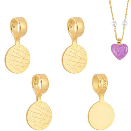 PH PandaHall 4pcs Pendant Bails 925 Sterling Silver Glue on Bails Pendants Real 18K Gold Plated, 16x8mm Flat Pad Bail Charms for Necklace Jewellery Making Crafts Supplies