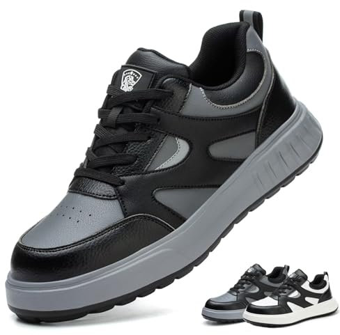 Zapatos de Seguridad para Hombre Mujer Ligeros Calzado de Seguridad con Punteras de Acero Comodo Zapatillas Trabajo Antideslizantes Negro Gris 38 EU