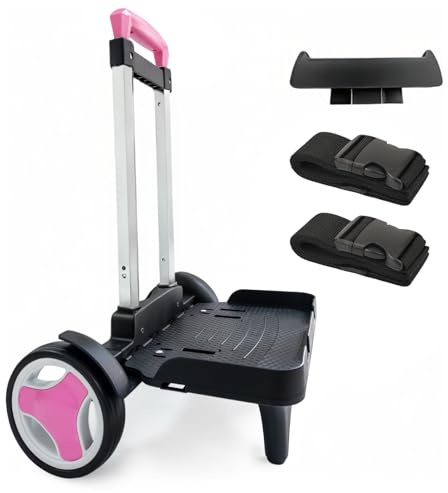 Carrello a zaino con ruote per scale, telaio pieghevole in alluminio, maniglia regolabile e capacità di carico di 35 kg, ruote grandi e silenziose con protezione dei bordi, rosa, adatto per borse da